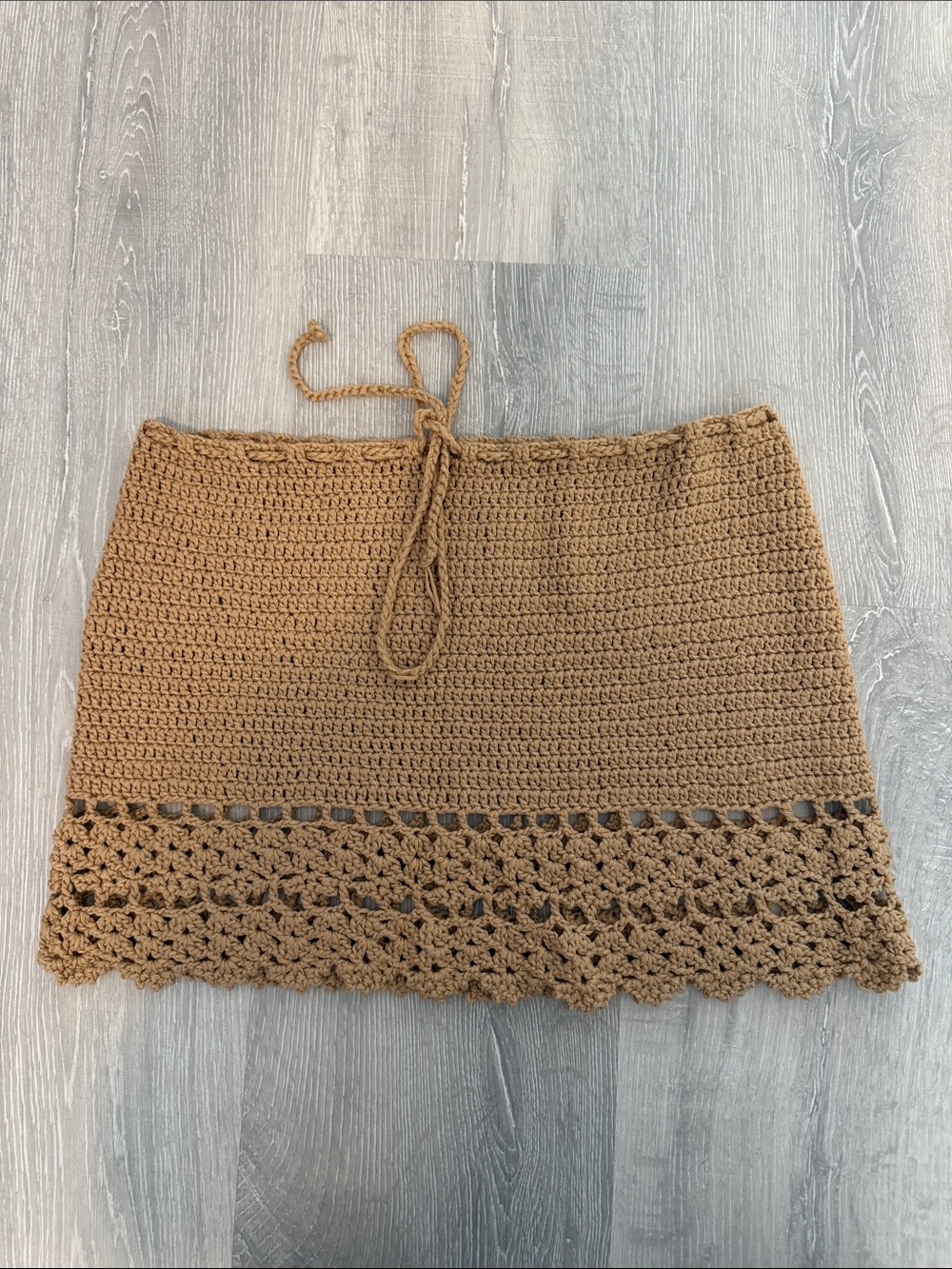 Hand-Crocheted Brown Mini Skirt